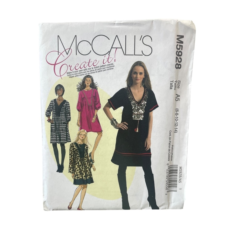 McCall's M5928 Dress Tunic Pattern Misses Size 6-14 White Mix Match Uncut